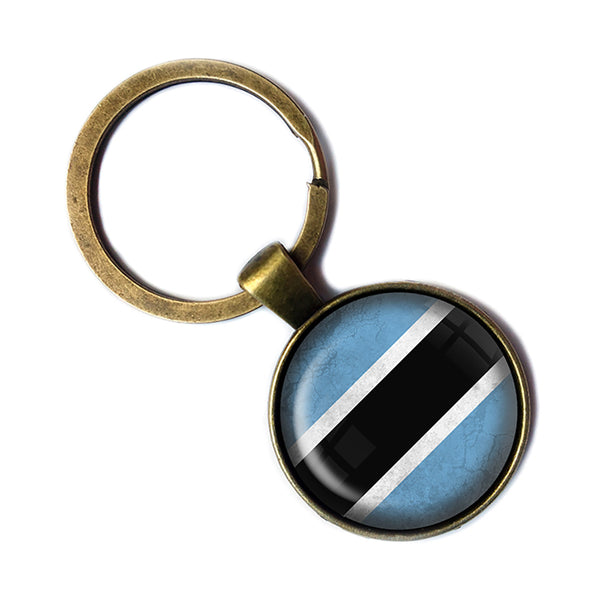 Republic of Botswana Flag Antique Bronze Keychain