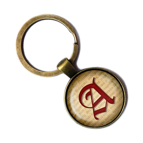 A Letter Old English Gothic Blackletter Magna Carta Antique Bronze Keychain