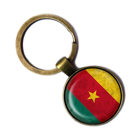 African Nation Cameroon Flag Antique Bronze Keychain