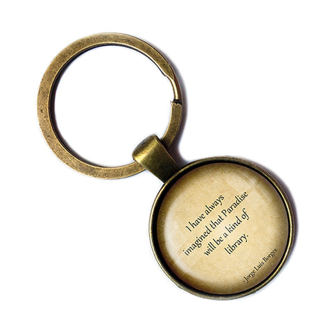 Jorge Luis Borges Paradise will be a Kind of Library Antique Bronze Keychain