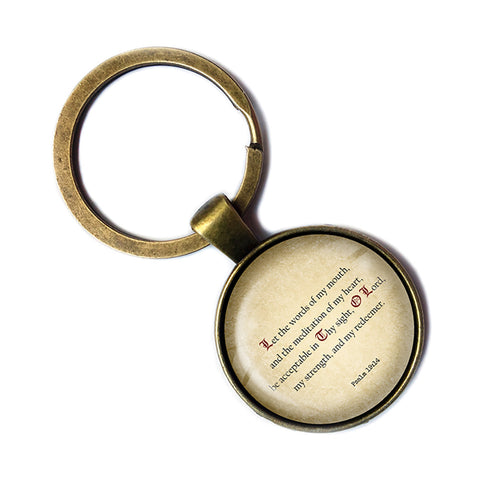 Psalm 19:14 O Lord my Strength and my Redeemer King James Version KJV Bible Bronze Keychain