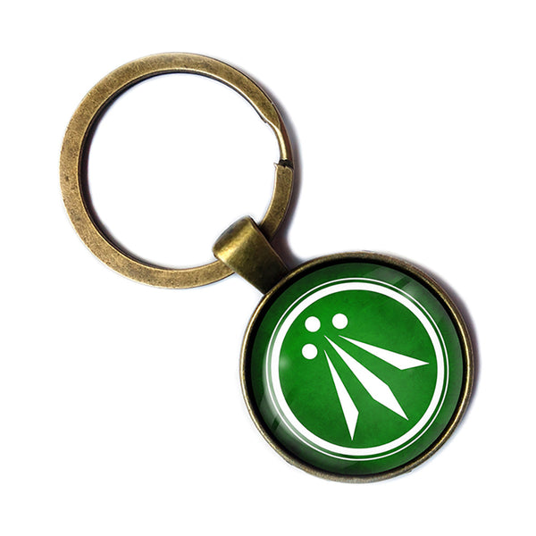 Celtic Symbol The Awen Three Rays of Light Green on White Bronze Keychain