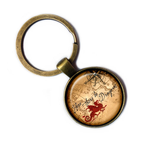 Ancient Map Here there be Dragons Ardently Bronze Keychain