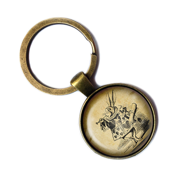 Alice in Wonderland White Rabbit Trumpet Antique Bronze Keychain