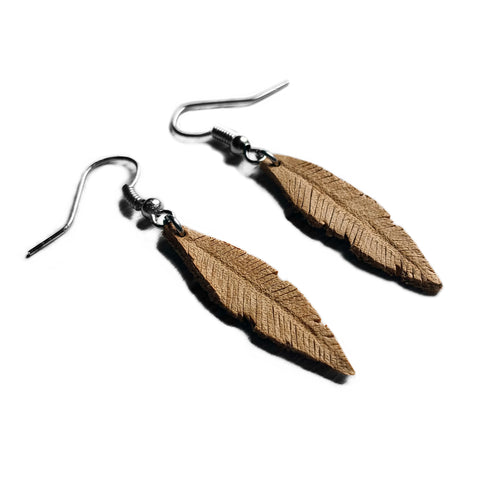 Yellow Hand Carved Leather Feather Surgical Steel Earrings