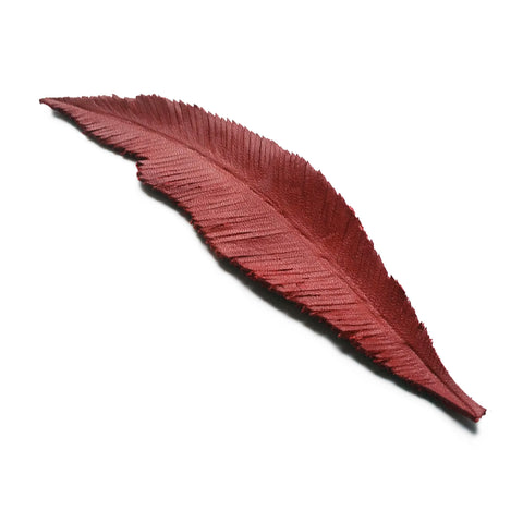 Leather Hand Made / Carved Bookmark Feather (#2) - Red