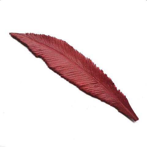 Leather Hand Made / Carved Bookmark Feather (#1) - Red