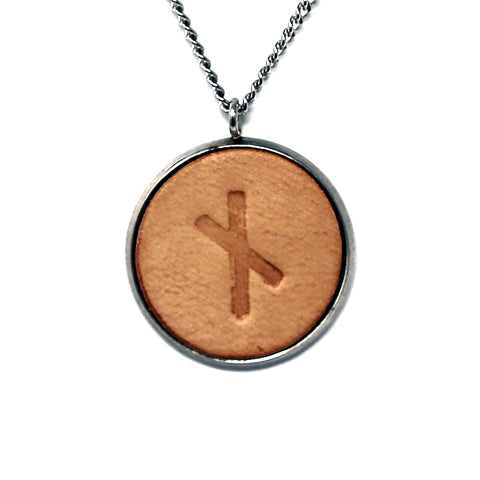 Viking Runes Elder Futhark N Nauthiz Neccesity Stainless Steel Genuine Leather Hand Stamped Pendant & Necklace