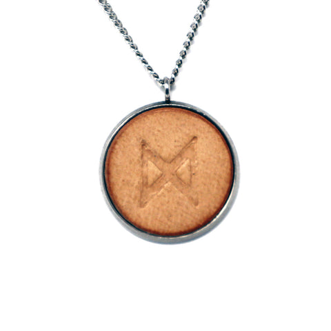 Viking Runes Elder Futhark D Dagaz Dawn Stainless Steel Genuine Leather Hand Stamped Pendant & Necklace