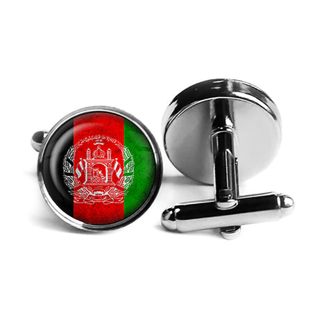 Afganistan Afgan Flag Rhodium Silver Cufflinks