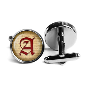 A Letter Old English Gothic Blackletter Magna Carta Rhodium Silver Cufflinks