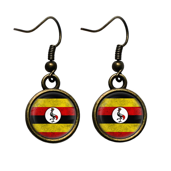 Uganda Ugandan Flag Antique Bronze Earrings