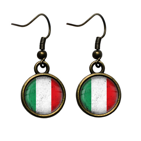 Italy Italian Flag Antique Bronze Earrings