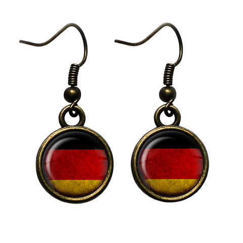 Germany German Deutschland Flag Antique Bronze Earrings