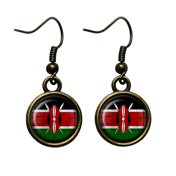 Kenya Kenyan Flag Antique Bronze Earrings