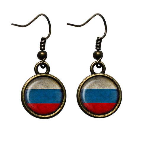 Russia Russian Россия Flag Antique Bronze Earrings