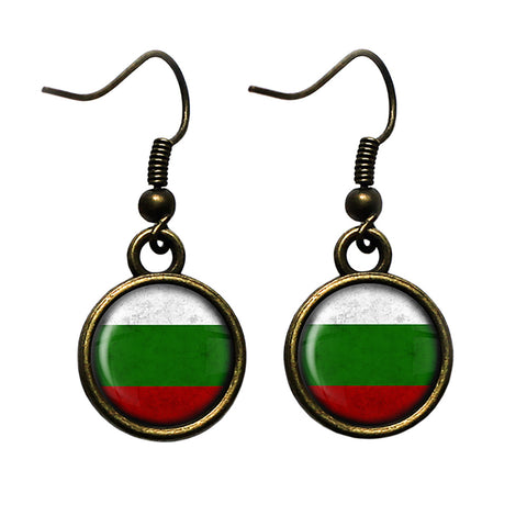 Bulgaria Bulgarian Flag Antique Bronze Earrings