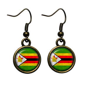 Zimbabwe Zimbabwean Flag Antique Bronze Earrings