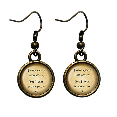 Alice in Wonderland I Give Myself Good Advice Antique Bronze Earrings