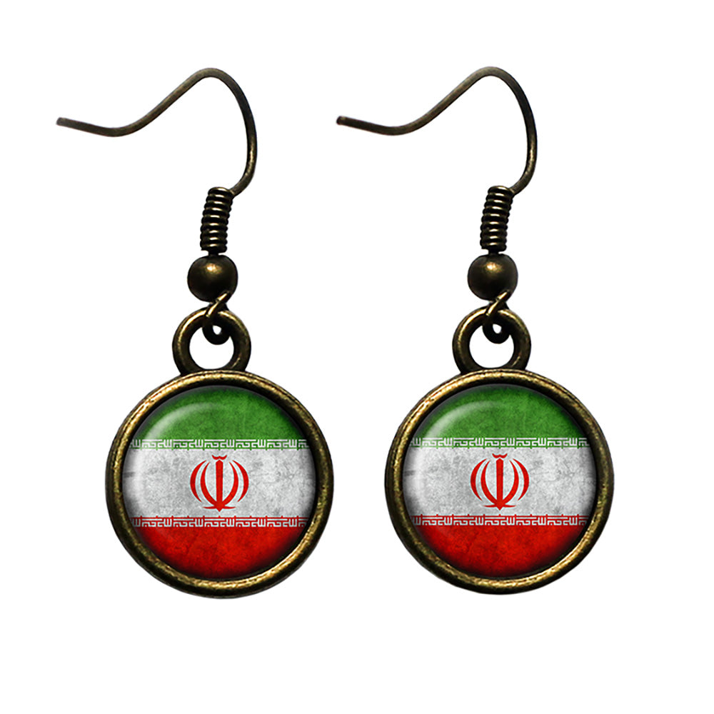 Iran Iranian Flag Antique Bronze Earrings