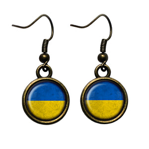 Ukraine Ukranian Flag Antique Bronze Earrings