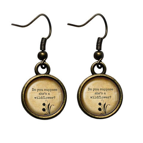 Alice in Wonderland Do you Suppose she's a Wildflower Antique Bronze Earrings