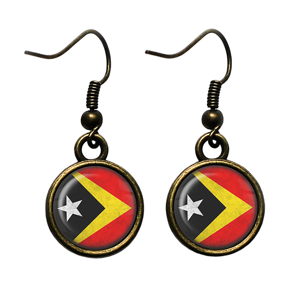 East Timor East Timorese Flag Antique Bronze Earrings