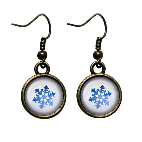 Frozen Snowflake Snow Antique Bronze Earrings