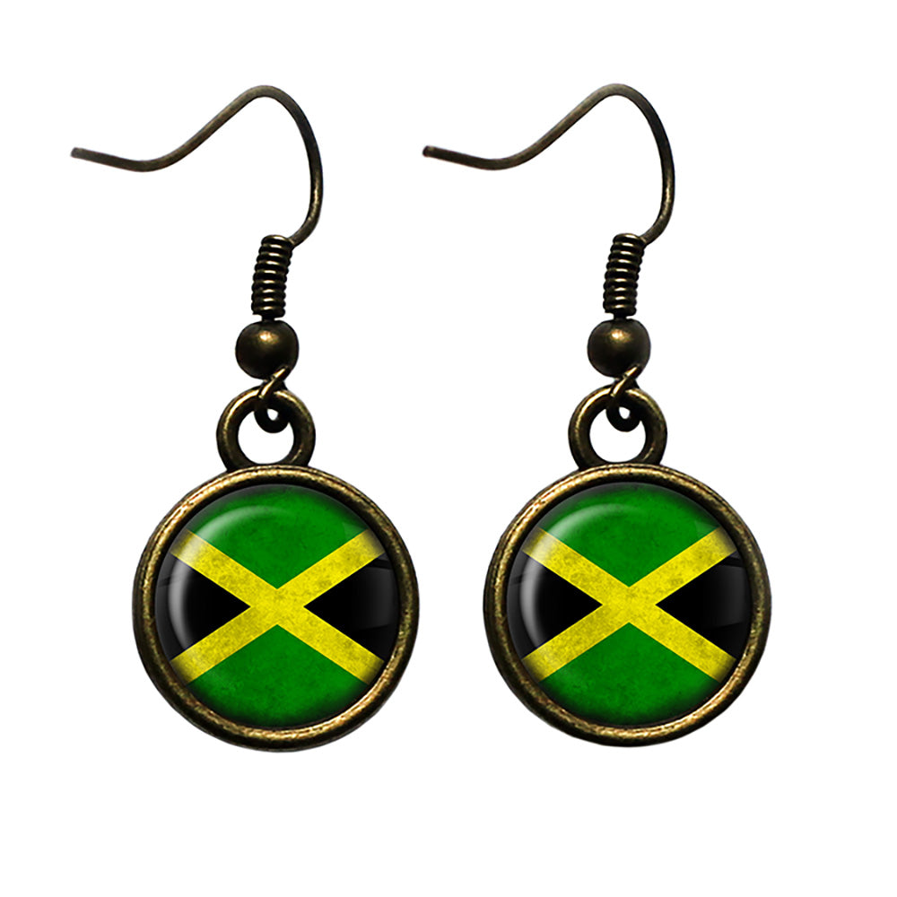 Jamaica Jamaican Flag Antique Bronze Earrings