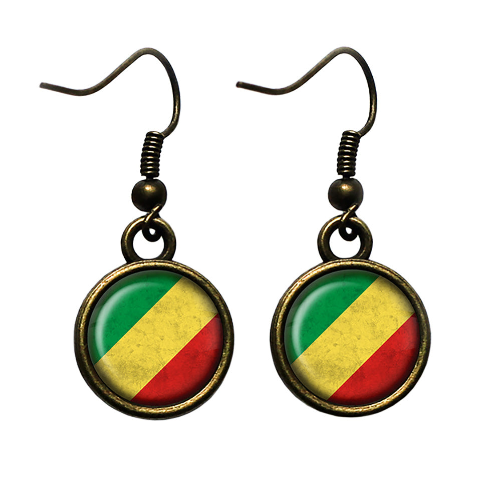 African Nation Congo Flag Antique Bronze Earrings