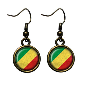 African Nation Congo Flag Antique Bronze Earrings