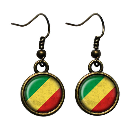 African Nation Congo Flag Antique Bronze Earrings