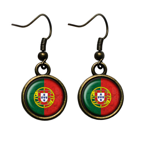 Portugal Portuguese Flag Antique Bronze Earrings