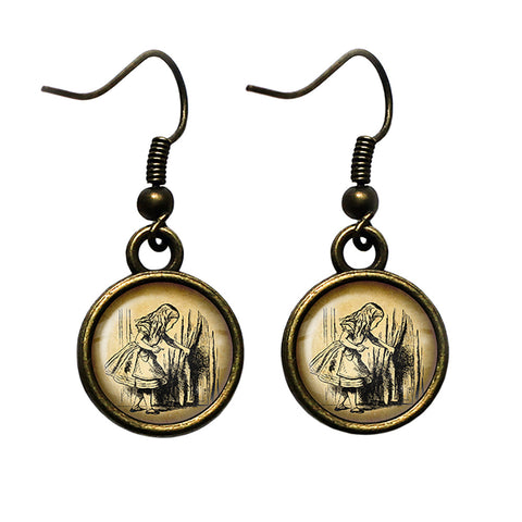 Alice in Wonderland Behind the Curtain Antique Bronze Earrings