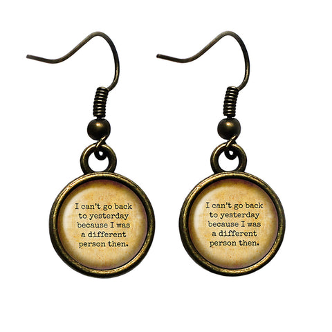 Alice in Wonderland Can't go back to Yesterday Antique Bronze Earrings