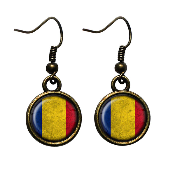 Romania Romanian Flag Antique Bronze Earrings