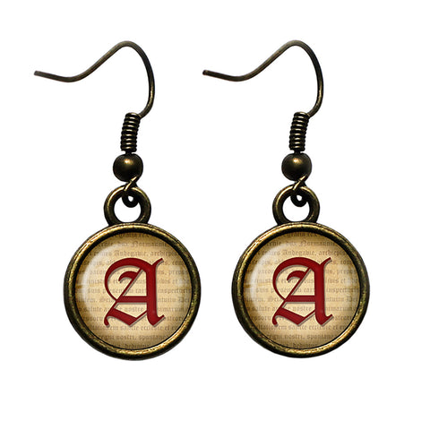 A Letter Old English Gothic Blackletter Magna Carta Antique Bronze Earrings