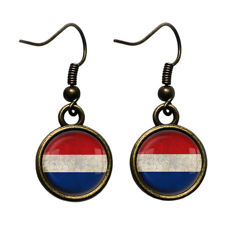 Holland Netherlands Flag Antique Bronze Earrings