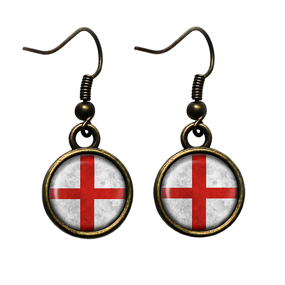 England English Flag Antique Bronze Earrings