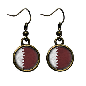 Qatar Qatari Flag Antique Bronze Earrings