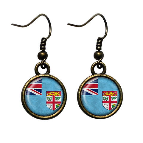 Fiji Fijian Flag Antique Bronze Earrings