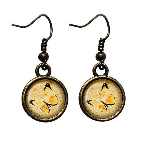 Yellow Butterfly Antique Bronze Earrings