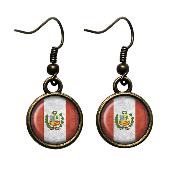 Peru Peruvian Flag Antique Bronze Earrings