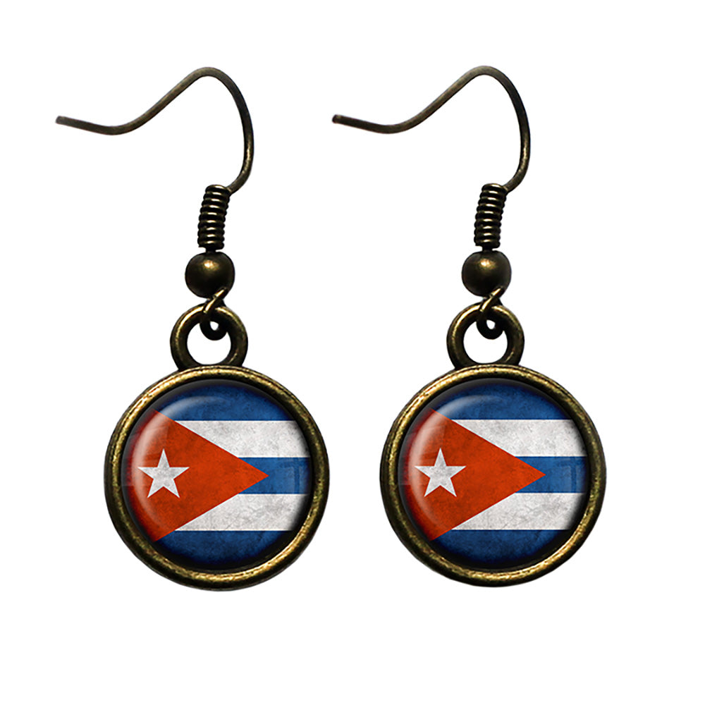 Cuba Cuban Flag Antique Bronze Earrings