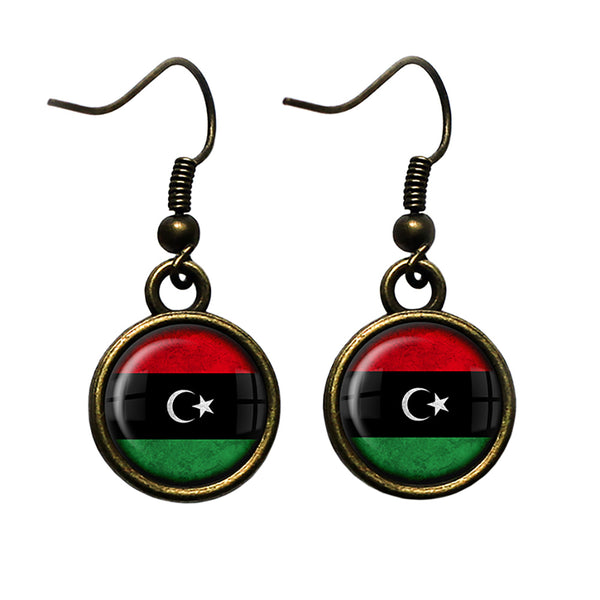 Libya Libyan Flag Antique Bronze Earrings