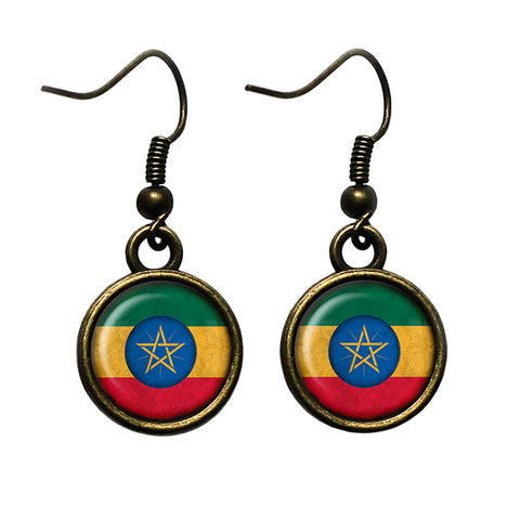 Ethiopia Ethiopian Flag Antique Bronze Earrings