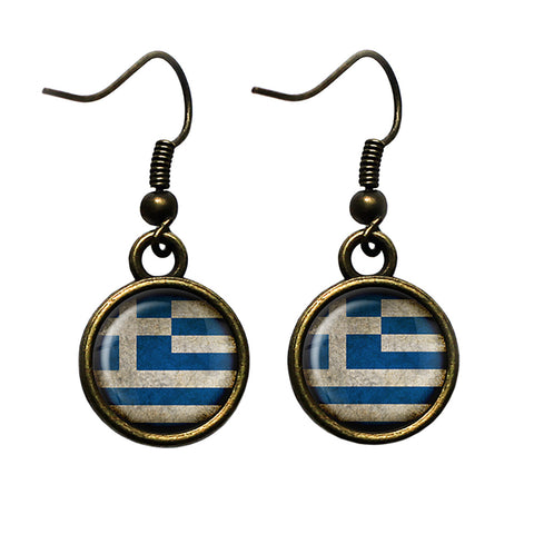 Greece Greek Ελλάδα Flag Antique Bronze Earrings