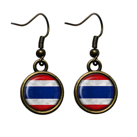 Thailand Thai Flag Antique Bronze Earrings