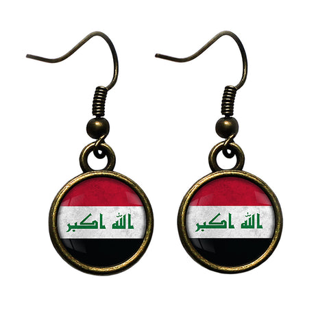 Iraq Iraqi Flag Antique Bronze Earrings