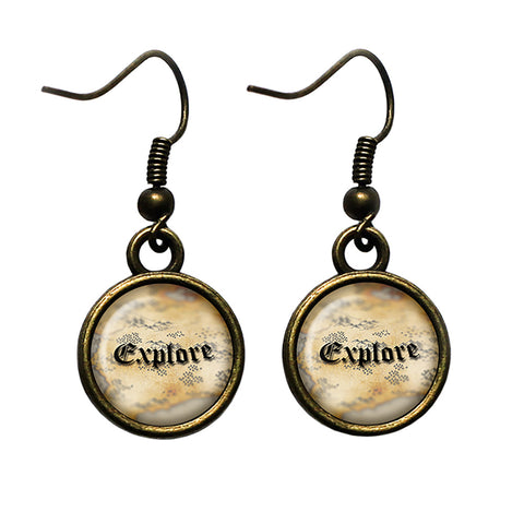 Explore Ancient Cartography Map Antique Bronze Earrings